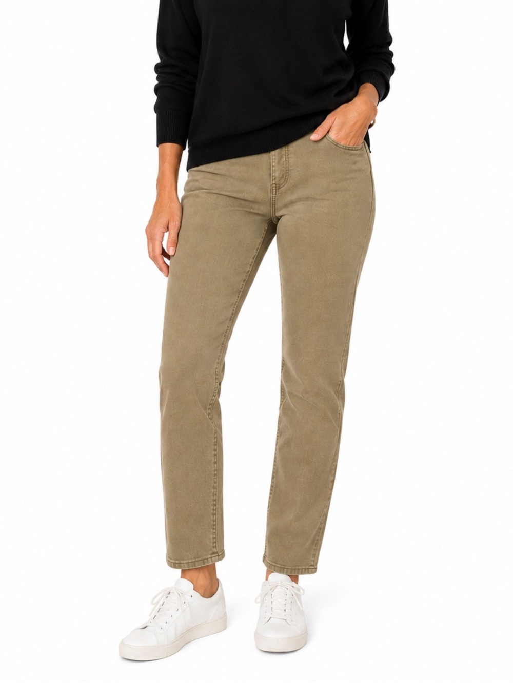 Lands’ End 20W Pull On Denim Leggings Olive Khaki Mid Rise Straight Stretch Pant
